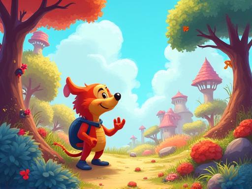 Vibrant digital illustration piece featuring a whimsical character in a stylized landscape